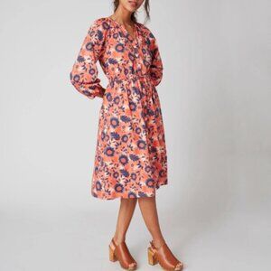 UNTUCKit Women's Orange/Blue Floral Stretch Cotton Farrah‎ Midi Dress Size M